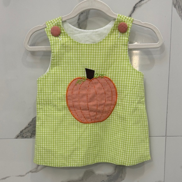 closet nine Other - Green Gingham Toddler Dress with Orange Pumpkin Fall Patch